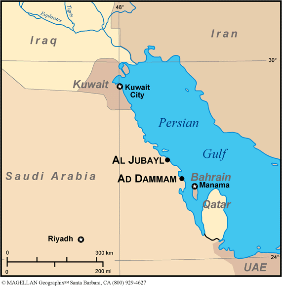 Figure 1. Locations of Ad Dammam and Al Jubayl