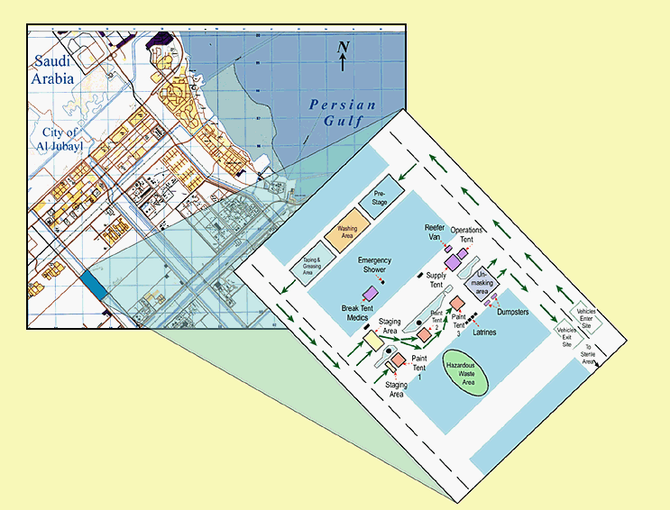 Figure 7. Location and major features of the VII Corps redeployment paint site at Al Jubayl