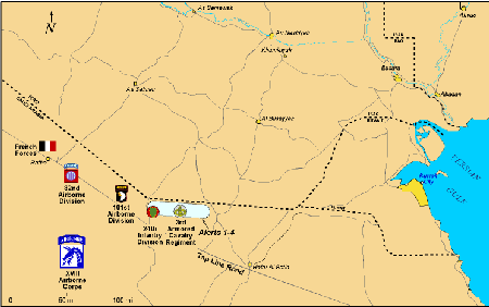 Figure 3.  Approximate locations of pre-ground war Fox alerts (February 1-14, 1991)