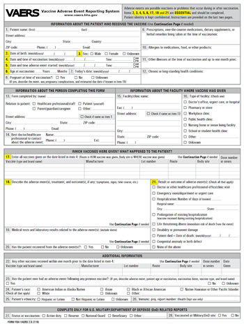 Image of VAERS form