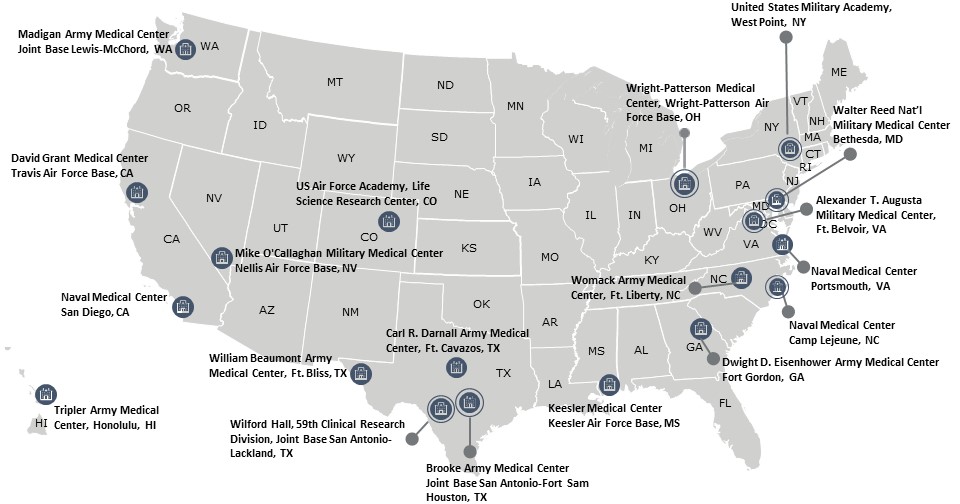 Map of Continental U.S. showing MTF CIP Site locations. A link to access an alternate accessible version can be found below the image.