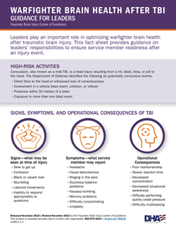 Thumbnail image of the downloadable Warfighter Brain Health After TBI Guidance for Leaders fact sheet