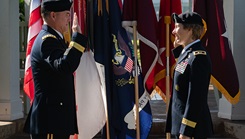 U.S. Army Pacific Commander Gen. Charles Flynn and 18th Medical Command (Deployment Support) Commander U.S. Army Maj. Gen. Paula Lodi reaffirm her commitment to the Oath of Commissioned Officers during her promotion ceremony at Fort Shafter, Hawaii, Feb. 10. (Photo by U.S. Army Sgt. 1st Class Timothy Hughes)