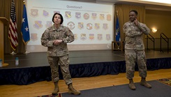 Maj. Gen. Jeannine Ryder, Air Force Medical Readiness Command-Bravo commander and CMSgt. Jerry Dunn, Medical Readiness Command-Bravo command chief