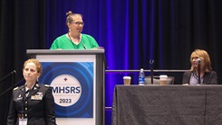 Susannah Knust, a research psychologist at the Walter Reed Army Institute of Research, speaks during a 2023 Military Health System Research Symposium session on Warfighter Operational Resilience on August 17, 2023. (Photo credit: Danae Johnson, USAMRDC Public Affairs)