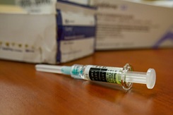 A flu shot vaccination sits on a table at 184th Sustainment Command headquarters in Monticello, Mississippi on Feb. 8, 2020. The single best way to prevent seasonal flu is to get vaccinated each year, but good wellness habits like covering your cough and washing your hands often can help prevent the spread of germs. (Mississippi Army National Guard photo by Staff Sgt. Veronica McNabb)