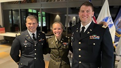 Then-Army 2nd Lt. Brad Pierce (left), Maj. (Dr.) Laura Tilley (center), and 2nd Lt.  Ryan Stevens (right) are co-inventors of the STEAM device for airway management