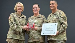Lt. Gen. Mary K. Izaguirre, the 46th Surgeon General of the Army and Commander of U.S. Army Medical Command, presents Col. Sharon L. Rosser, Commander of the U.S. Army Research Institute of Environmental Medicine and Deputy Physician Associate Consultant to The Surgeon General, with the 2024 Surgeon General Physician Associate Recognition Award