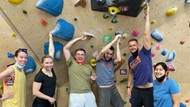 Fellows celebrating well-being day by indoor Rock Climbing.  