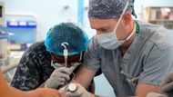 A navy corpsman getting airway training from our anesthesia resident on the Mercy Ship humanitarian mission. 