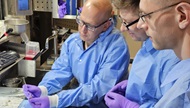 Dr. Brady, Pediatric Pathologist, instructs residents at the grossing bench in the Anatomic Pathology Laboratory.  