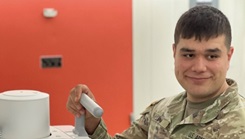 Sgt. Jacob Loya, radiology specialist at Bayne-Jones Army Community Hospital, passed the American Registry of Radiologic Technologists examination and earned his radiologic technician credentials on Jan. 31, in Shreveport, Louisiana. (Photo: Jean Graves)