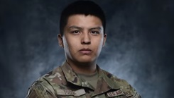 U.S. Air Force Airman 1st Class Koye Tsosie, 21st Medical Group health administrator, at Peterson Space Force Base, Colorado.