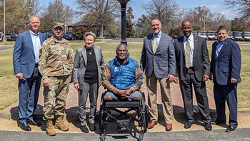 U.S. Army Col. Joe Messina, Fort Belvoir Garrison Commander hosts the six former Garrison Commanders, including retired U.S. Army Col. Gregory Gadson