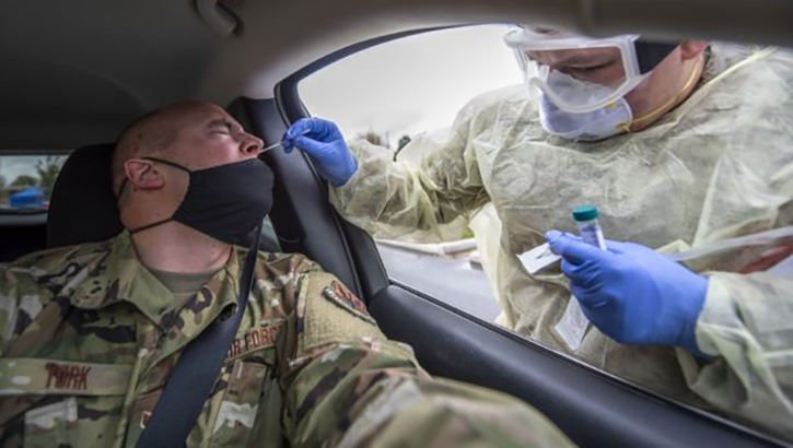 Image of Military personnel receiving the COVID-19 test.