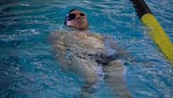 U.S. Army Staff Sgt. Justin Callison practices swimming at the 2025 Army Trials