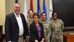 Robert Stockton, council on occupational education evaluation team leader, with Medical Education and Training Campus Standards and Evaluation leadership team: U.S. Air Force Lt. Col. Adrienne Fields, Dr. Suzan Bowman, U.S. Air Force MSgt. Fabien Neeley, and U.S. Air Force MSgt. Rita Scott