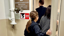 Munson Army Health Center patients and staff conduct a simulated Tornado Warning exercise.