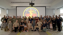 Physicians, hospital corpsmen, recruiters and guests take a photo during the “Top Doc” event held on Nova Southeastern University’s Fort Lauderdale campus. (Photo By Petty Officer 1st Class Natalia Murillo)