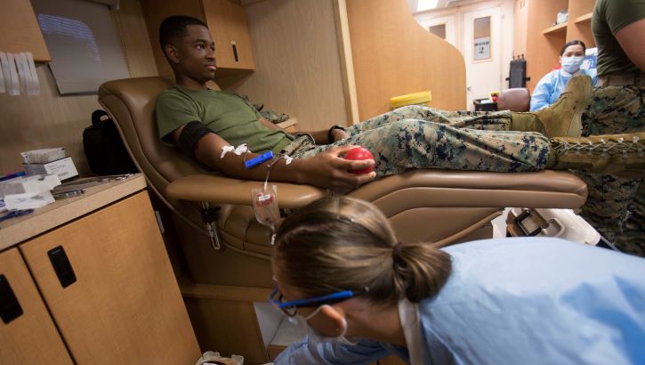 Image of Military personnel donating blood.