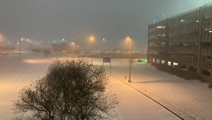 Image of A military medical center covered in snow.