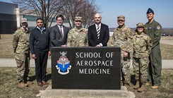 Leaders from the U.S. Air Force School of Aerospace Medicine, or USAFSAM, and Purdue University pose during a tour of several 711th Human Performance Wing facilities at Wright-Patterson Air Force Base