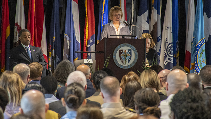 Seileen Mullen, Principal Deputy Assistant Secretary of Defense for Health Affairs, emphasized the importance of collaboration among the Department of Defense, the White House, and the Department of Veterans Affairs. (Photo by Robert Hammer, DHA Communications)