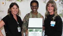 Victoria Quayle, right, a registered nurse in Evans Army Community Hospital’s Allergy Clinic, was one of three individual honorees recognized at a Daisy Award Ceremony