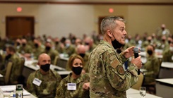 Air Force Maj. Gen. John DeGoas, Air Force Deputy Surgeon General answering questions