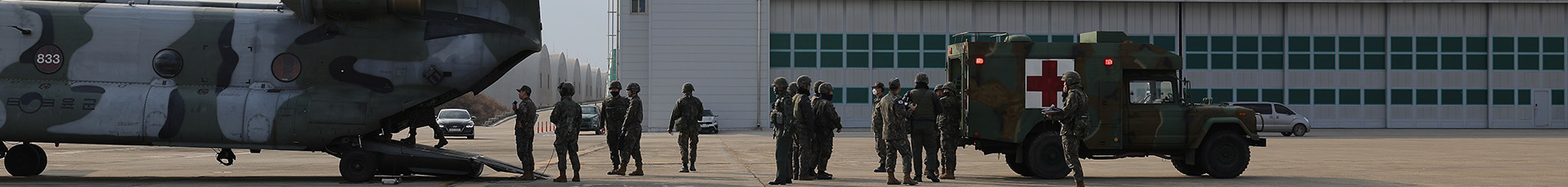 Republic of Korea Army Soldiers from 302nd Battalion, 2nd Combat Aviation Brigade, ROK Army Aviation Command conduct casualty evacuation drills on U.S. Army CH-47F Chinook helicopters from B Company, 3rd Battalion, 2nd Aviation Regiment, 2nd Combat Aviation Brigade, 2nd Infantry Division/ROK-U.S. Combined Division on February 15, 2023 in Icheon, South Korea. The role players from the Republic of Korea Army donned medical moulage kits giving the U.S. Army aircrew members practical and realistic training of boarding ambulatory casualties on both the ROK Army CH-47D and U.S. Army CH-47F helicopters. (U.S. Army photo by Capt. Frank Spatt)