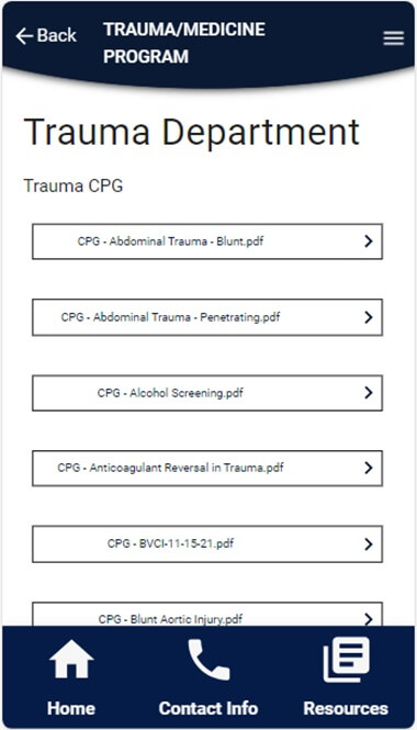 Lejeune Trauma App Screenshot