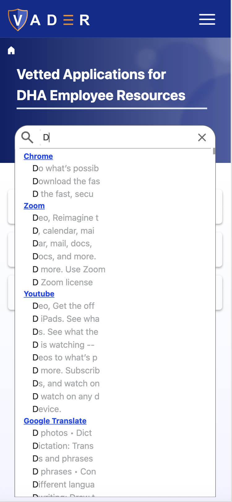 Screenshot of Search Results